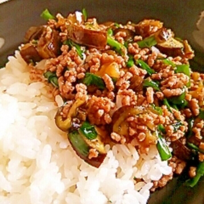 簡単♪茄子と挽き肉のピリっと甘辛丼♪